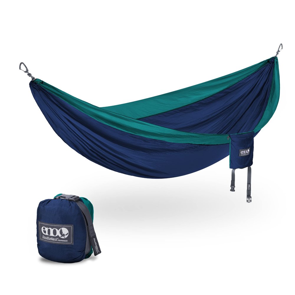 ENO DoubleNest Hammock - Lightweight, Portable, 1 to 2 Person Hammock - for Camping, Hiking, Backpacking, Travel, a Festival, or The Beach - Seafoam/Navy