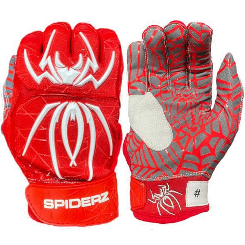 Spiderz 2022 Hybrid Series Men's Baseball Batting Gloves (Pair) RED | White L