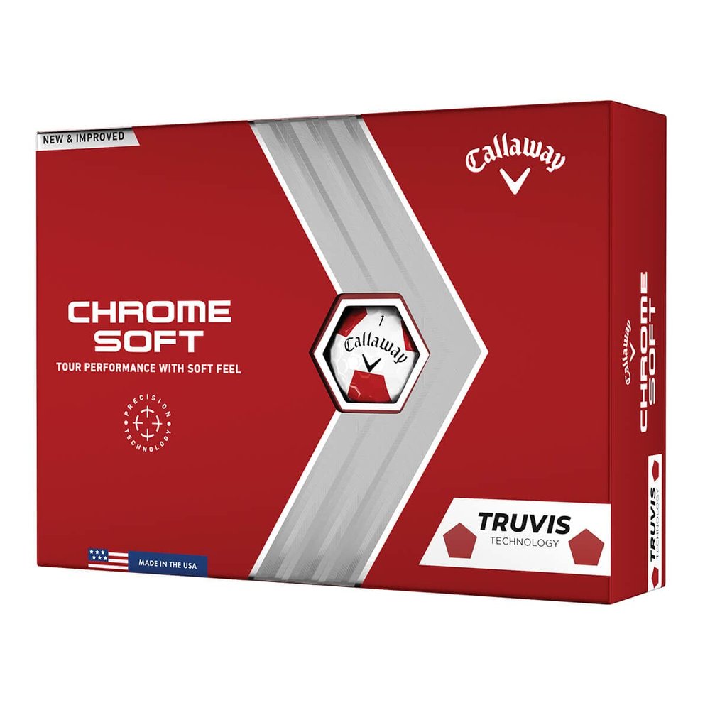 Callaway Golf Chrome Soft 2022 Golf Balls (White/Red, Truvis)