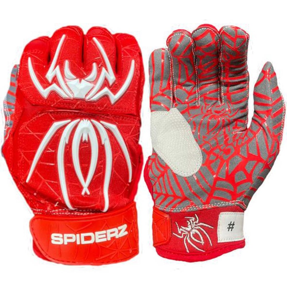 Spiderz 2022 Hybrid Series Men's Baseball Batting Gloves (Pair) Red | White 2XL