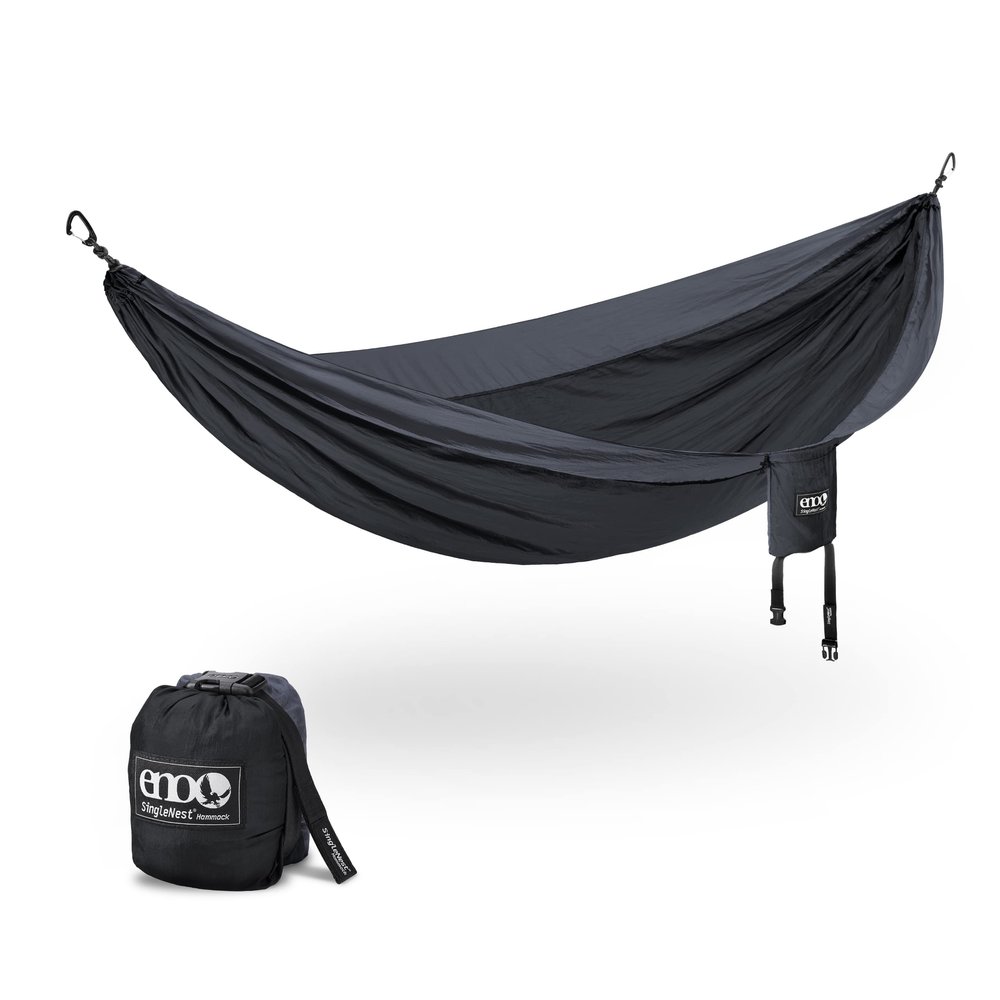ENO SingleNest Hammock - Lightweight, 1 Person Portable Hammock - for Camping, Hiking, Backpacking, Travel, a Festival, or The Beach - Black/Charcoal