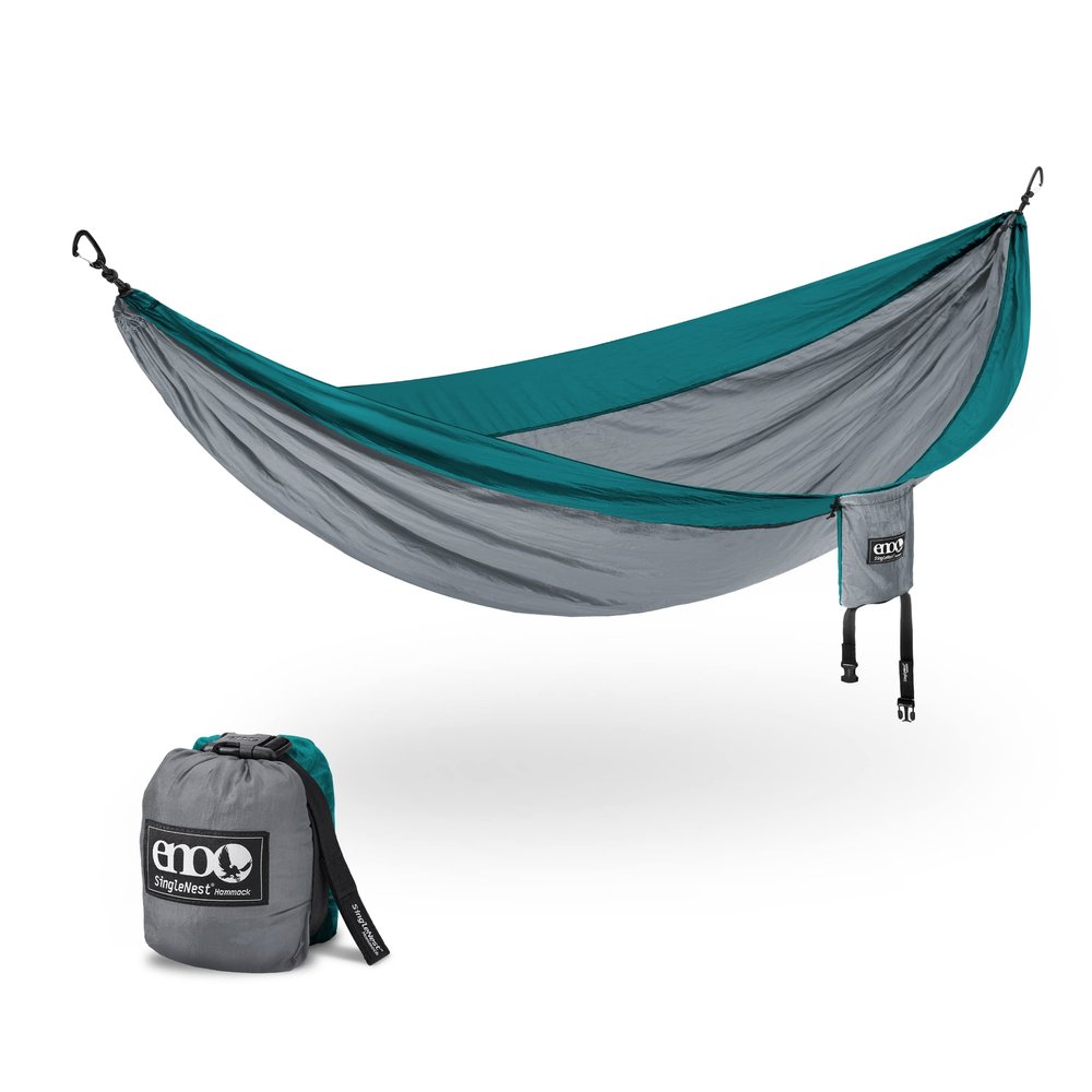 ENO SingleNest Hammock - Lightweight, 1 Person Portable Hammock - for Camping, Hiking, Backpacking, Travel, a Festival, or The Beach - Grey/Seafoam
