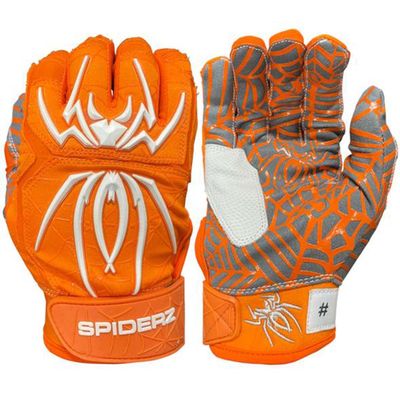 Spiderz 2022 Hybrid Series Men's Baseball Batting Gloves (Pair) Orange | White XL