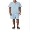 Amazon Essentials Men's Lightweight Woven Notch Collar Short Pyjama Set, Blue, Geo Print, XS view 1