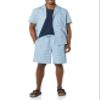 Amazon Essentials Men's Lightweight Woven Notch Collar Short Pyjama Set, Blue, Geo Print, XS view 3