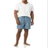Amazon Essentials Men's Cotton Poplin Pajama Short with Cotton T-Shirt Set, Blue Palm Leaf/White, Small view 1