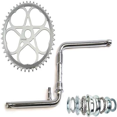 CYCLEZ One-Piece Crankset Includes 46 Teeth Chrome Sprocket, Hearts, 170mm Crank, and Complete Bottom Bracket Replacement Kit