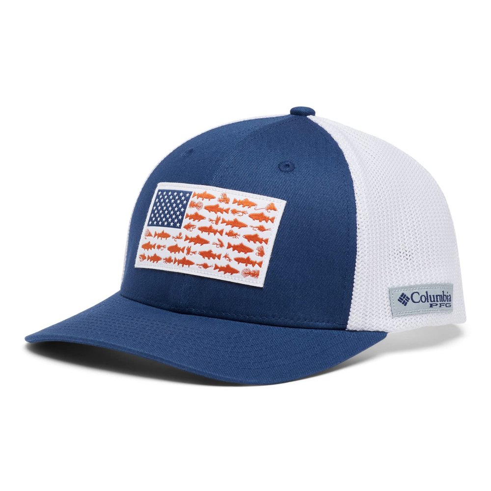 Columbia Unisex PFG Fish Flag Mesh Ball Cap - Low, Carbon/Trout Flag, Small/Medium