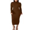 BORIFLORS Women's Sexy Basic Long Sleeve Turtleneck Bodycon Party Long Pencil Dress,Large,Coffee view 1