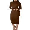 BORIFLORS Women's Sexy Basic Long Sleeve Turtleneck Bodycon Party Long Pencil Dress,Large,Coffee view 2