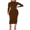 BORIFLORS Women's Sexy Basic Long Sleeve Turtleneck Bodycon Party Long Pencil Dress,Large,Coffee view 3