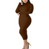 BORIFLORS Women's Sexy Basic Long Sleeve Turtleneck Bodycon Party Long Pencil Dress,Large,Coffee view 4