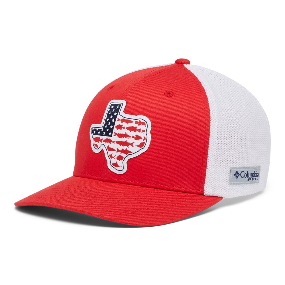 Columbia Unisex PFG Stateside Mesh Ball Cap - High, Red Spark/Texas Patch, Large/X-Large