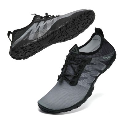 Racqua Beach Water Shoes for Men Quick Dry Barefoot Aqua Athletic Sneakers Sports Shoes Swim Surf Gradient Grey/Black 12.5 W/11.5 M