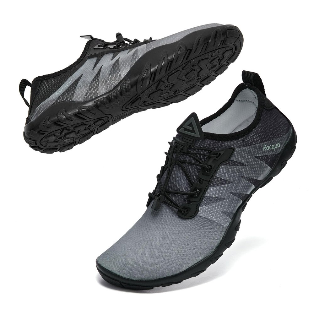 Racqua Beach Water Shoes for Men Quick Dry Barefoot Aqua Athletic Sneakers Sports Shoes Swim Surf Gradient Grey/Black 12.5 W/11.5 M