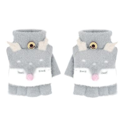Cartoon Convertible Flip Top Gloves Toddler Kids Winter Wool Knit Fingerless Gloves with Mitten Cover for Girls Boys 2-12 Yrs