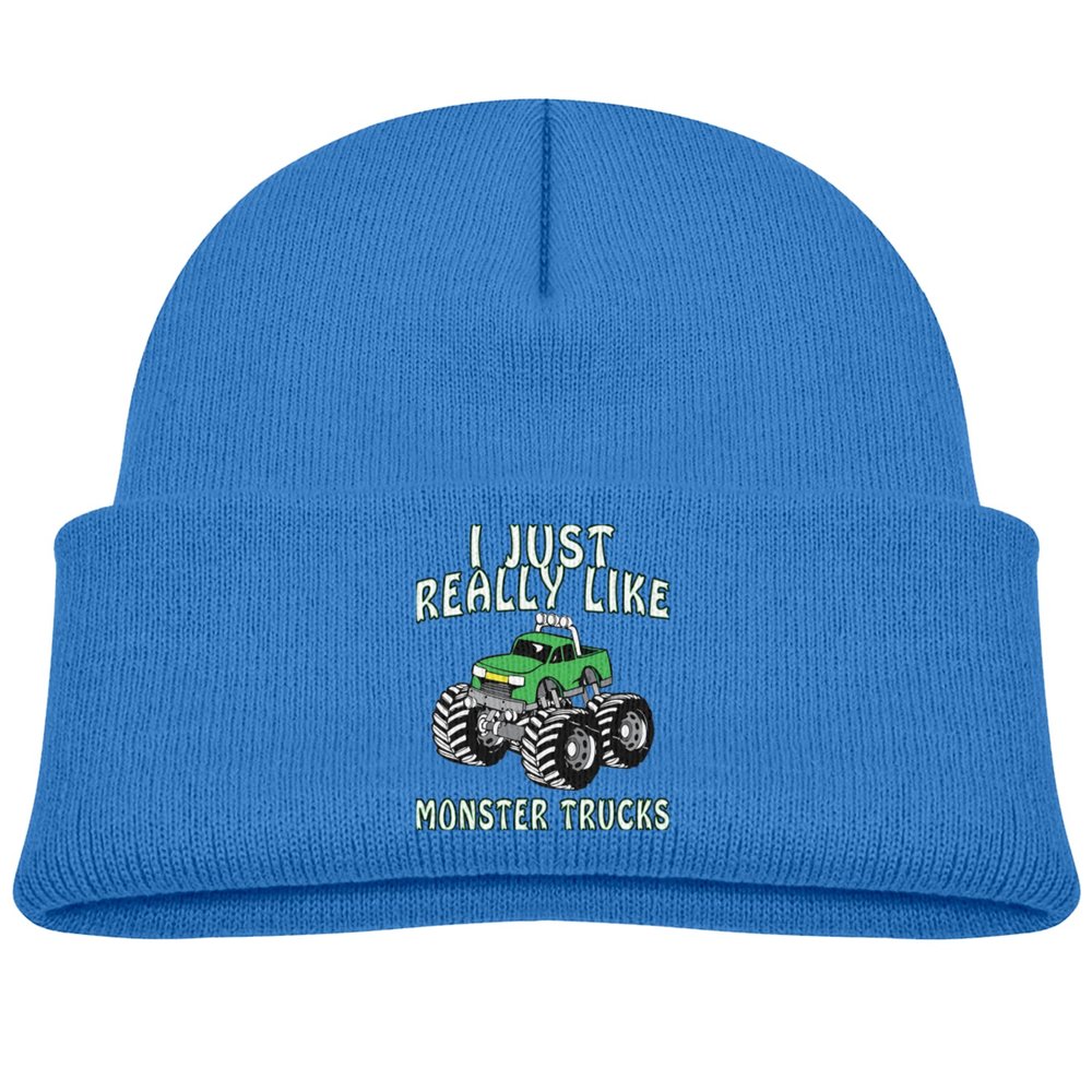 I Just Really Like Monster Trucks Kids Hat Knitted Beanie Skull Warm Winter Unisex for Baby Cuffed Beanie Cap