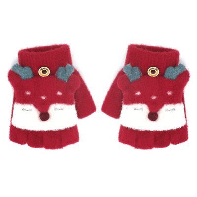 Cartoon Convertible Flip Top Gloves Toddler Kids Winter Wool Knit Fingerless Gloves with Mitten Cover for Girls Boys 2-12 Yrs