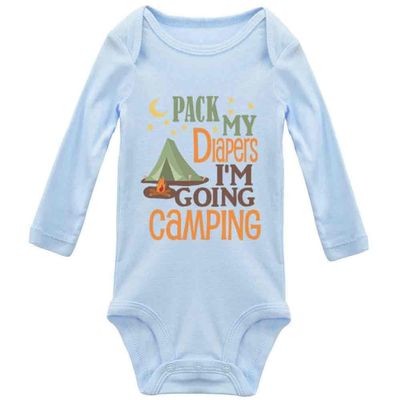 Snagminio Pack Diaper Going Camping Baby Bodysuit Romper Unisex Long Sleeve Cloths C-Blue
