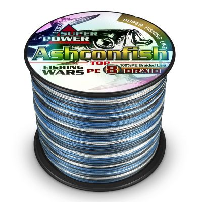 Ashconfish Braided Fishing Line- 8 Strands Super Strong PE Fishing Wire Heavy Tensile for Saltwater & Freshwater Fishing -Abrasion Resistant - Zero Stretch- 300M/328Yds 200LB Blue Camouflage