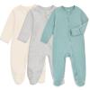Aablexema Baby Footie Pajamas with Mitten Cuffs, Double Zipper Infant Cotton clothes Sleeper Pjs, Footed Sleep Play (9-12m, Ivory & Grey & Blue) view 1