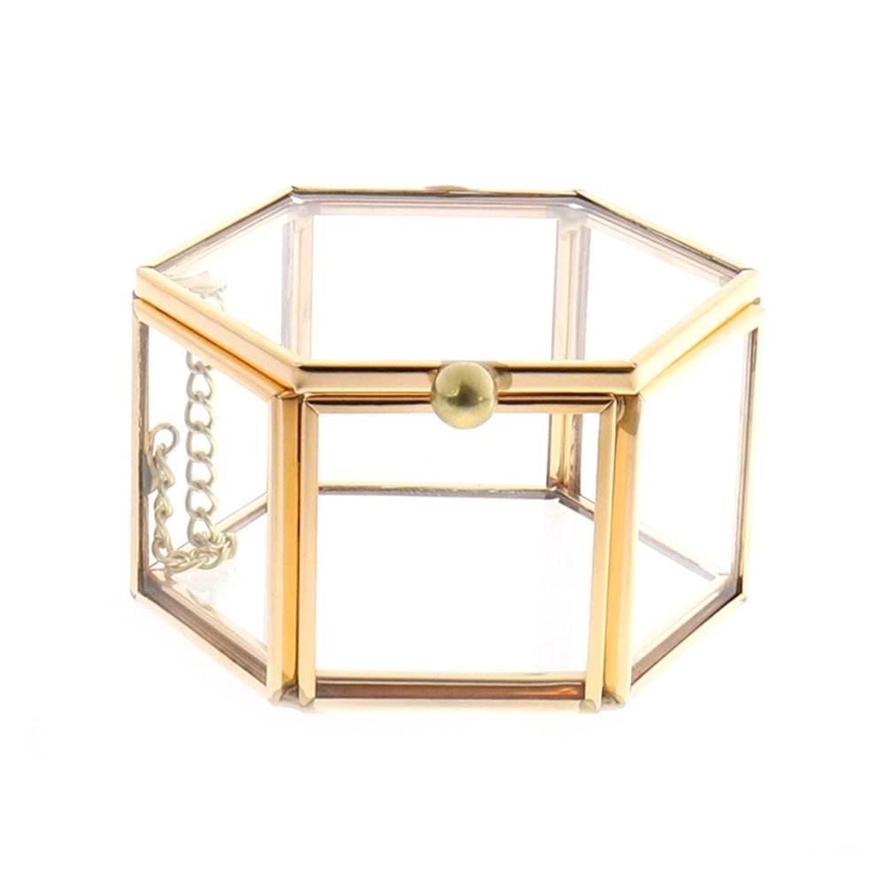 1PC Geometrical Clear Glass Jewelry Box Jewelry Organize Holder Ring Box Necklace (Color : Gold)