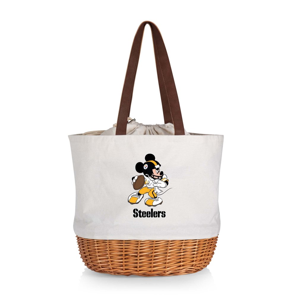 PICNIC TIME Pittsburgh Steelers NFL Disney Coronado Canvas & Willow Basket Tote Bag