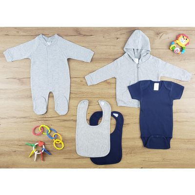Bambini-Bambini 5 Pc Layette Baby Clothes Set Heather Grey/Navy