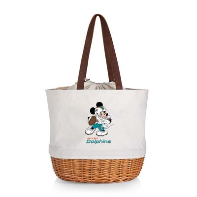 PICNIC TIME Miami Dolphins NFL Disney Coronado Canvas & Willow Basket Tote Bag