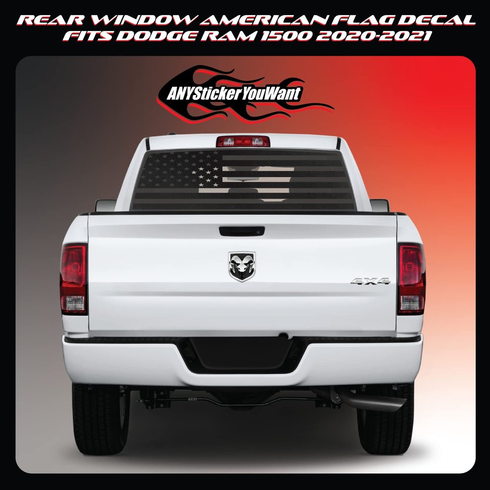 USA American - American Flag Rear Window Full Vinyl Decal Sticker Compatible with and Fits on Dodge RAM 1500 2020-2021 (Any Color You Want)