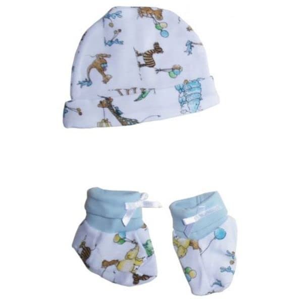 Bambini 030.Printed.Giraffe Infant Cap & Booties Set Blue - One Size