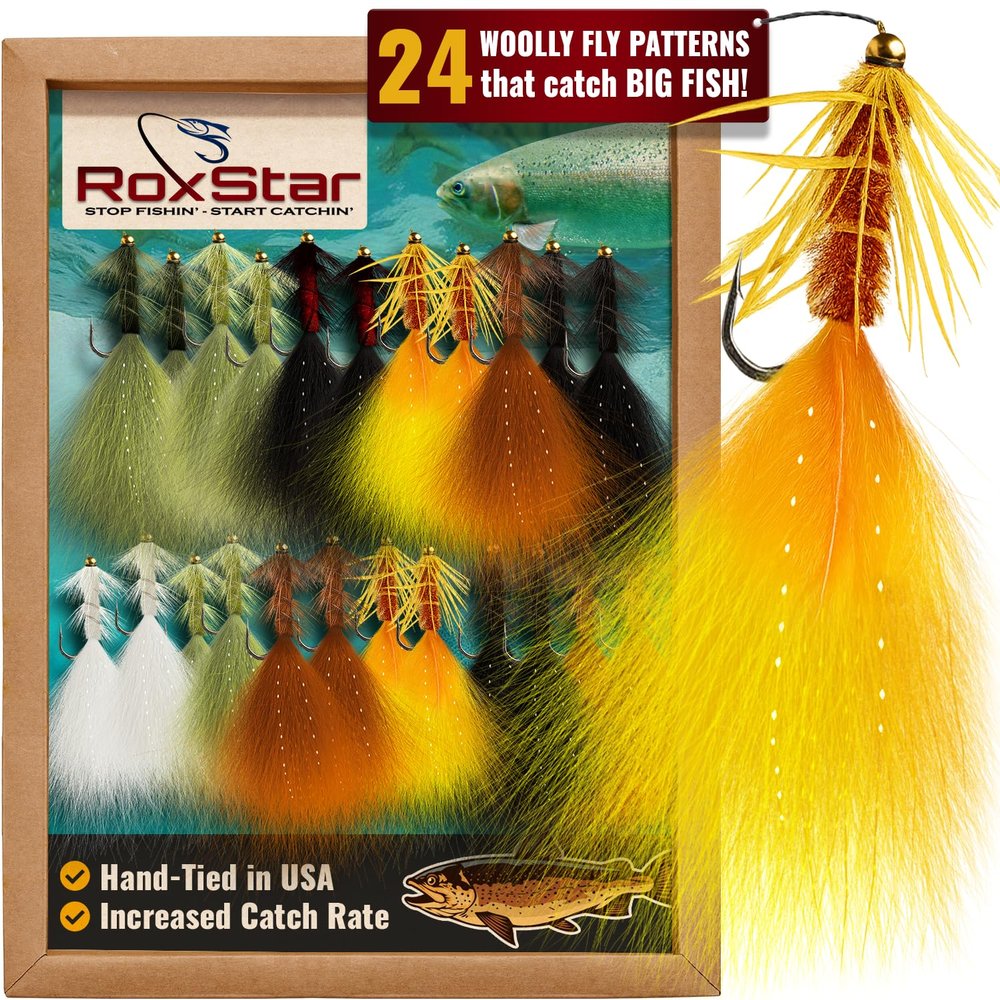 RoxStar Fly Shop | 24pk Wooly Bugger Flies Assortment | Hand Tied with Platinum Select Marabou | We Have Mastered The Woolly Bugger - The Results are Unmatched! Tied in House - Never Outsourced!