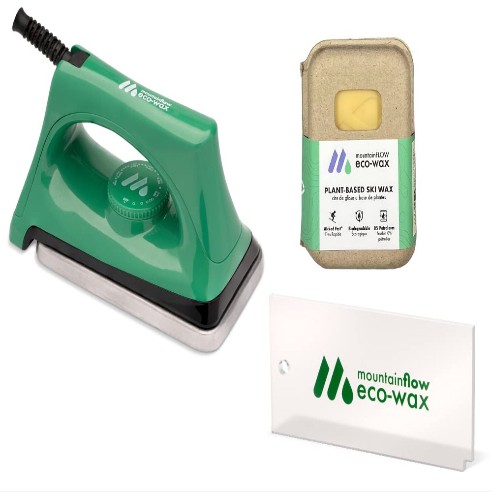 mountainFLOW eco-Wax | Green Circle Wax Kit | Eco-Friendly Ski + Snowboard Wax (All-Temp) | Wax Iron | Wax Scraper