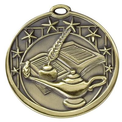 10 Pack Large 2 Inch Book & Lamp Scholastic Medals Trophy Team Award with Neck Ribbons M7