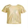 easyforever Kids Girls Boys Shiny Metallic Short Sleeve Shirt T-Shirt Sparkly Jazz Hip Hop Dance Top Performance Blouse Gold 3-4 Years view 4