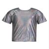 easyforever Kids Girls Boys Shiny Metallic Short Sleeve Shirt T-Shirt Sparkly Jazz Hip Hop Dance Top Performance Blouse Black 5-6 Years view 3