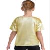 easyforever Kids Girls Boys Shiny Metallic Short Sleeve Shirt T-Shirt Sparkly Jazz Hip Hop Dance Top Performance Blouse Gold 5-6 Years view 2