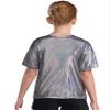 easyforever Kids Girls Boys Shiny Metallic Short Sleeve Shirt T-Shirt Sparkly Jazz Hip Hop Dance Top Performance Blouse Black 6-7 Years view 2
