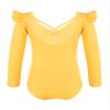 easyforever Kids Girls Leotard Long Sleeve Lace Hollow Ballet Gymnastics Yoga Unitard Team Dance Tops Bodysuit Yellow A 13-14 Years view 2