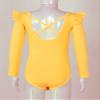 easyforever Kids Girls Leotard Long Sleeve Lace Hollow Ballet Gymnastics Yoga Unitard Team Dance Tops Bodysuit Yellow A 13-14 Years view 3