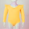 easyforever Kids Girls Leotard Long Sleeve Lace Hollow Ballet Gymnastics Yoga Unitard Team Dance Tops Bodysuit Yellow A 13-14 Years view 4