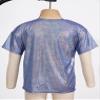 Oyolan Kids Girls Boys Metallic Shinny Athletics Short Sleeves Dance Crop Tops Hip Hop Street Performance Costume Royal Blue 3-4 Years view 4