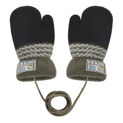 Baby Mittens Warm Mitts Infant Full Finger Gloves Magic Snow Mittens on String (Black(OK))