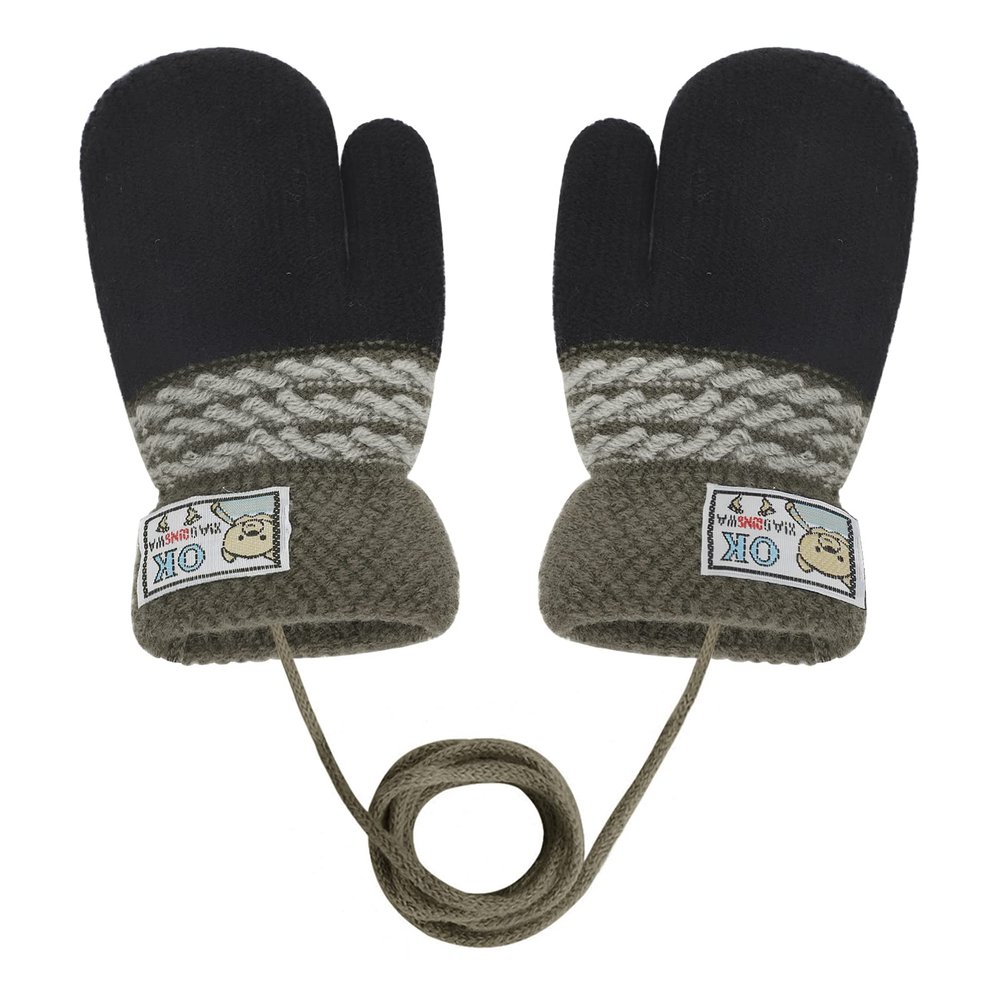 Baby Mittens Warm Mitts Infant Full Finger Gloves Magic Snow Mittens on String (Black(OK))