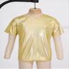 Oyolan Kids Girls Boys Metallic Shinny Athletics Short Sleeves Dance Crop Tops Hip Hop Street Performance Costume Gold 3-4 Years view 3
