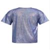 Oyolan Kids Girls Boys Metallic Shinny Athletics Short Sleeves Dance Crop Tops Hip Hop Street Performance Costume Royal Blue 4-5 Years view 2