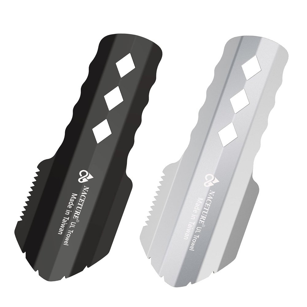 NACETURE Ultralight Backpacking Trowel Aluminum Shovel Small Potty Multitool with Longer Handle Design Essential for Hiking, Camping and Survival Bags (Silver&Black)