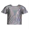 Oyolan Kids Girls Boys Metallic Shinny Athletics Short Sleeves Dance Crop Tops Hip Hop Street Performance Costume Black 4-5 Years view 1