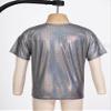Oyolan Kids Girls Boys Metallic Shinny Athletics Short Sleeves Dance Crop Tops Hip Hop Street Performance Costume Black 4-5 Years view 4