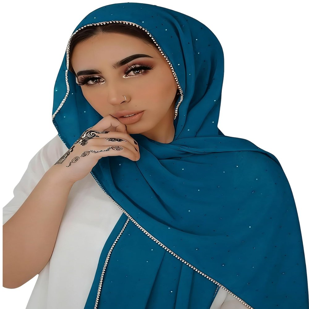 ANKOMINA Women Soft Chiffon Rhinestone Long Scarf Shawl Fashion Muslim Hijab Head Wrap Scarves